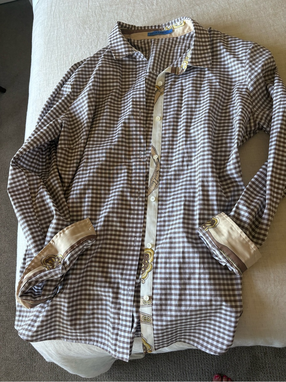 J. McLaughlin Brown and Cream Gingham Shirt